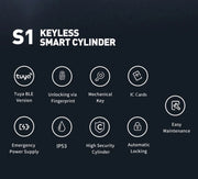 Zemismart BLE DIY Cylinder Smart Electronic Door Lock Work with Tuya APP Fingerprint Keys IC Card Unlock Home Hotels Security