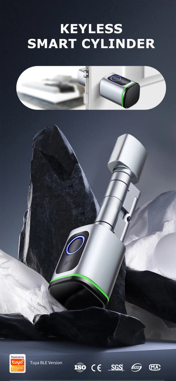 Zemismart BLE DIY Cylinder Smart Electronic Door Lock Work with Tuya APP Fingerprint Keys IC Card Unlock Home Hotels Security
