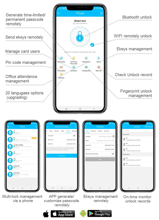 Tuya WiFi Smart Deadbolt Fingerprint Digital Keypad Keyless Entry Electronic Lock Ttlock App Control For Home Apartment Airbnb