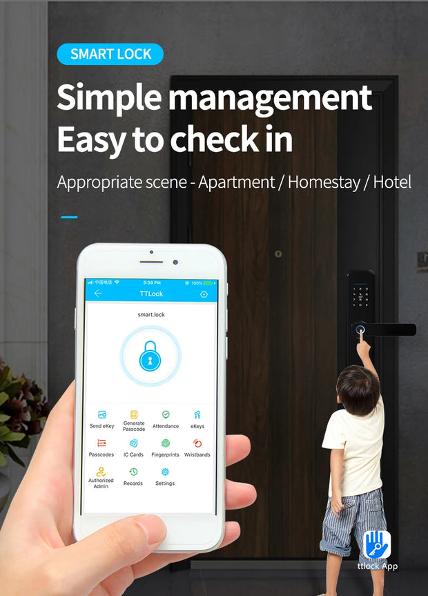 WIFI App Electronic Door Lock  Biometric Fingerprint Door Lock RFID Bluetooth smart Digital Keyless Lock TTlock