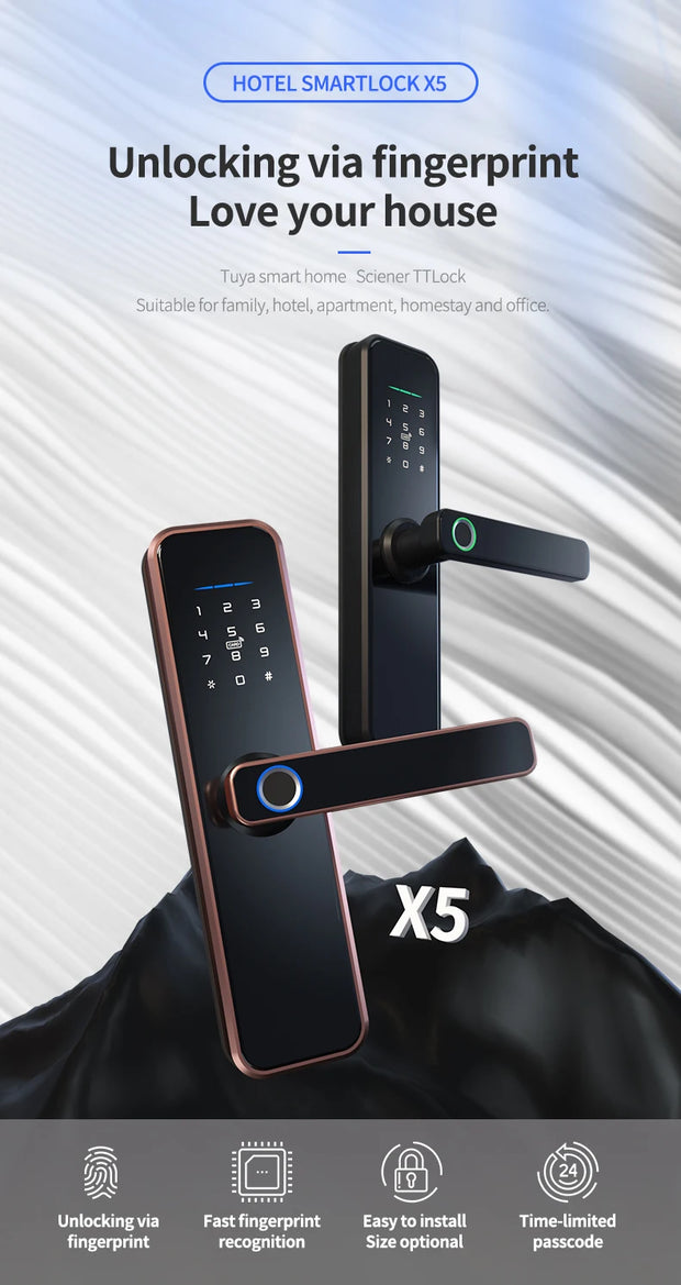 WIFI App Electronic Door Lock  Biometric Fingerprint Door Lock RFID Bluetooth smart Digital Keyless Lock TTlock