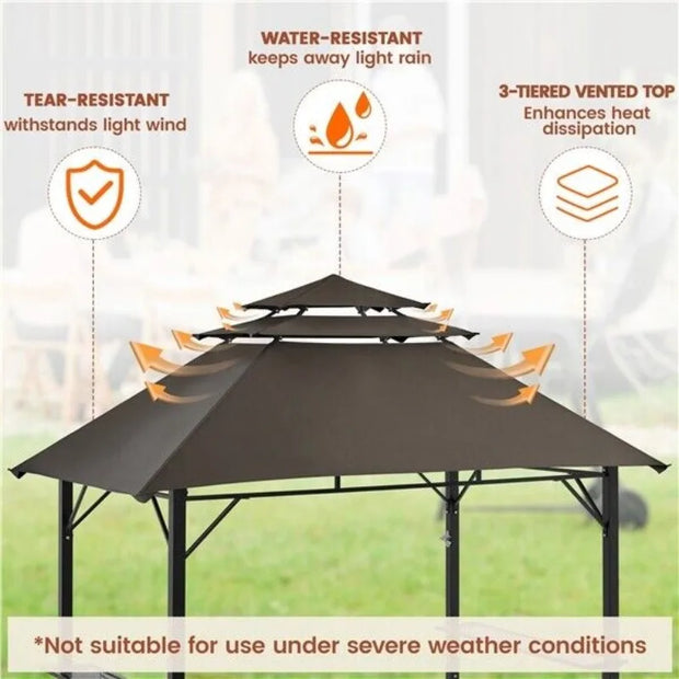 Grill Gazebo 8×5FT Outdoor BBQ Gazebo w/Height-adjustable Shelves & Hooks, Brown