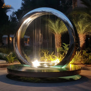 Outdoor Garden Decorate Mirror Art Modern Large Metal Led Light Ring Water Fountain Stainless Steel Circle Waterfall Fountain