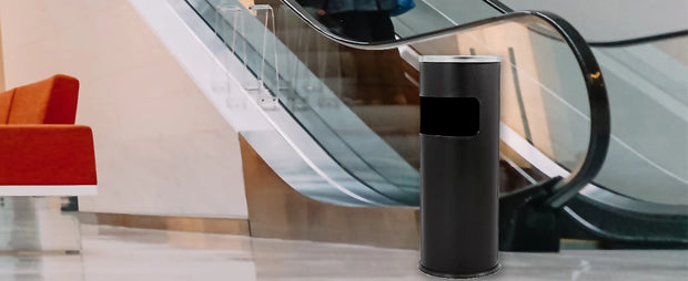 Can with Lid, Black Outdoor Garbage Can for Patio, Side Opening Steel Square Commercial