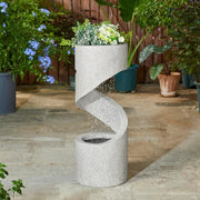 High-rise Outdoor Fountain with LED Lights, Curved Waterfall Fountain, Artificial Terrazzo Spiral Fountain, 31.25 Inch