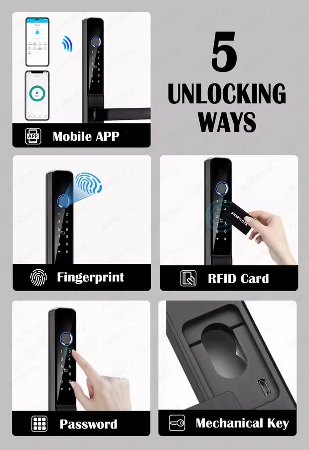 Tuya Wifi Smart Slim Sliding Door Lock Waterproof Fingerprint Password RFID Card Keyless Electronic Aluminum Door Lock For Home