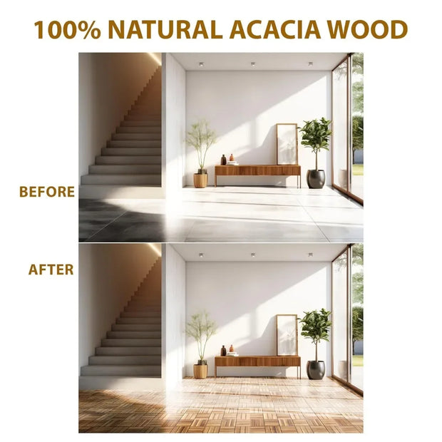 Acacia Wood Flooring Interlocking Deck Tiles for Patio Decor, Waterproof Indoor & Outdoor Decor - Balcony Garden Decking Tile