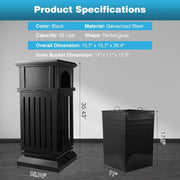 Can with Lid, Black Outdoor Garbage Can for Patio, Side Opening Steel Square Commercial