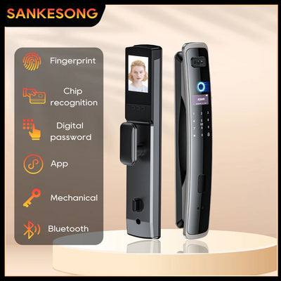 SANKESONG 3D Face Door Lock Security Face & Camera Monitor Intelligent Fingerprint Password Biometric Electronic Key Unlock
