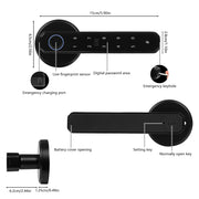 Fingerprint Door Lock Digital Electronic Lock Smart Door Handle Lock with Fingerprint, Password, IC Card, Bluetooth, Key