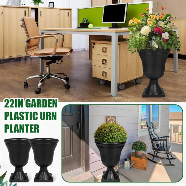 4 Pack Large Outdoor Urn Planter 22 inch Tall Plastic Planter for Front Proch Classic Vase Decorative Garden Pot for Indoor