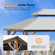 10' x 14' with 4 LED Lights & Galvanized Steel Double Roof, Permanent Outdoor Gazebo with Decor Hooks, Gazebos