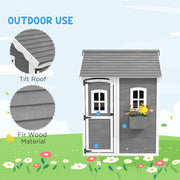 Outsunny Playhouse for Kids, Outdoor Wooden Playhouse with Floor, Door, Windows & Planter Box for 3-8 Year Olds, Backyard