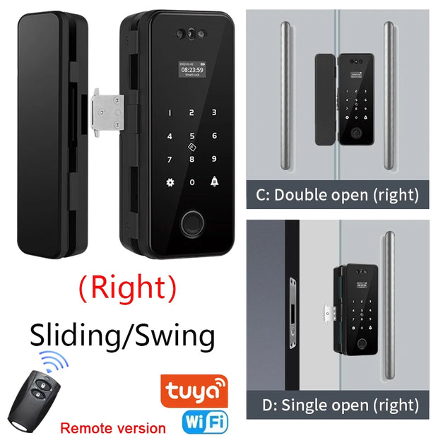 3D Face Recognition Smart Lock Infrared Sensor Tuya APP WIFI Biometric Electronic Fingerprint Unlock Glass Door Lock Office Door