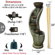 Water Fountain Outdoor Garden Decor, 39" Floor Standing 4-Tier Bowl Outdoor Fountains and Waterfalls with LED Lights for Garden