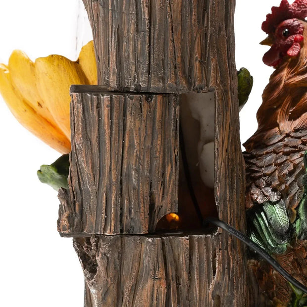 28.5" H Outdoor Garden Water Fountain with LED Lights and Pump, Rustic Sunflowers Rooster Birdhouse Patio Waterfall Fountain