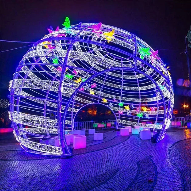 Giant red walk through light ball Commercial street Decoration Outdoor Motif Lights 3D Bauble for Christmas holiday