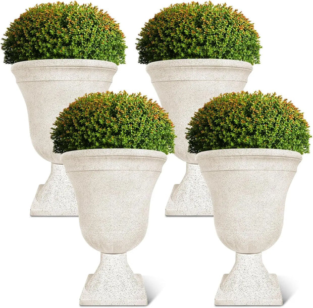 4 Pack Large Outdoor Urn Planter 22 inch Tall Plastic Planter for Front Proch Classic Vase Decorative Garden Pot for Indoor