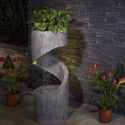 High-rise Outdoor Fountain with LED Lights, Curved Waterfall Fountain, Artificial Terrazzo Spiral Fountain, 31.25 Inch