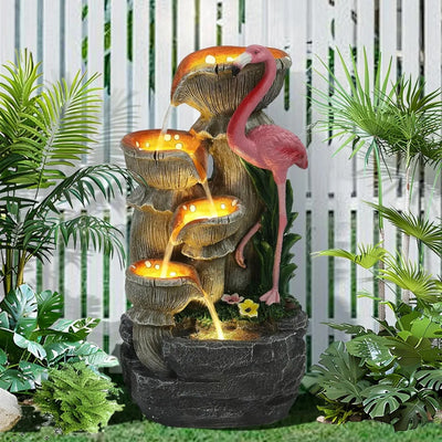 Outdoor Water Fountain - 5 Tier Floor-Standing Cascading Garden Fountain, 25" H Indoor/Outdoor Flamingos Water Fountain