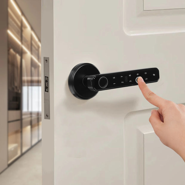 Fingerprint Door Lock Digital Electronic Lock Smart Door Handle Lock with Fingerprint, Password, IC Card, Bluetooth, Key