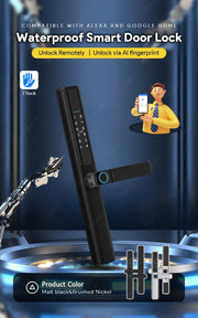 ttlock app slim smart lock electronic fingerprint door handle keyless outdoor waterproof aluminum sliding door lock for home