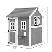Outsunny Playhouse for Kids, Outdoor Wooden Playhouse with Floor, Door, Windows & Planter Box for 3-8 Year Olds, Backyard