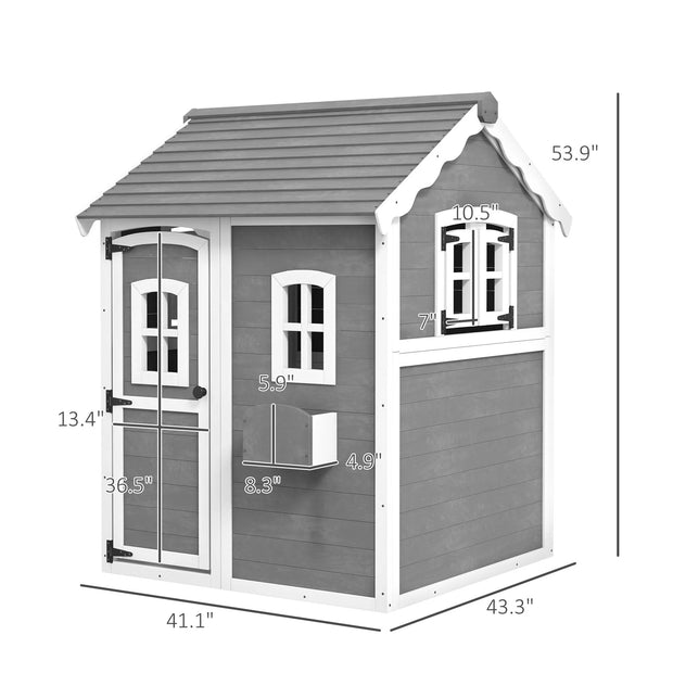 Outsunny Playhouse for Kids, Outdoor Wooden Playhouse with Floor, Door, Windows & Planter Box for 3-8 Year Olds, Backyard