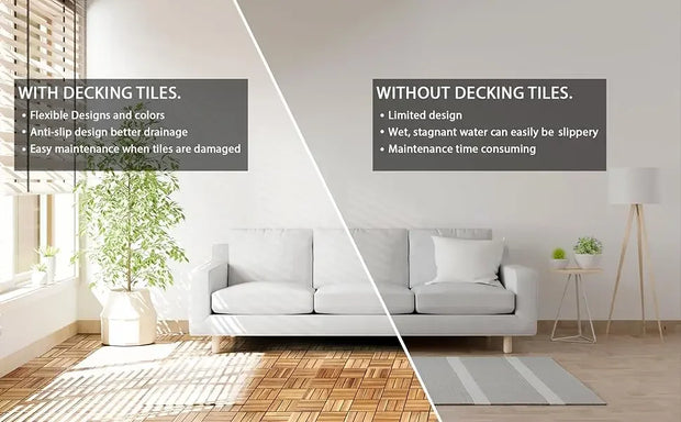 Acacia Wood Flooring Interlocking Deck Tiles for Patio Decor, Waterproof Indoor & Outdoor Decor - Balcony Garden Decking Tile