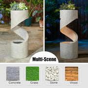 High-rise Outdoor Fountain with LED Lights, Curved Waterfall Fountain, Artificial Terrazzo Spiral Fountain, 31.25 Inch