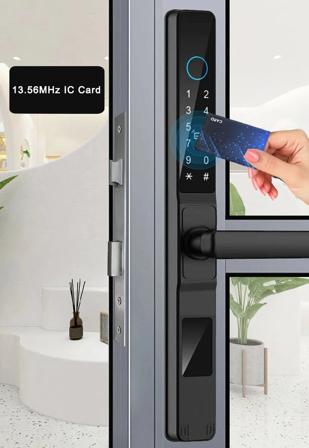 TUYA WIFI Waterproof Smart Door Lock Fingerprint APP Password RFID Card Keyless Digital Electronic Lock Aluminum/Glass Sliding