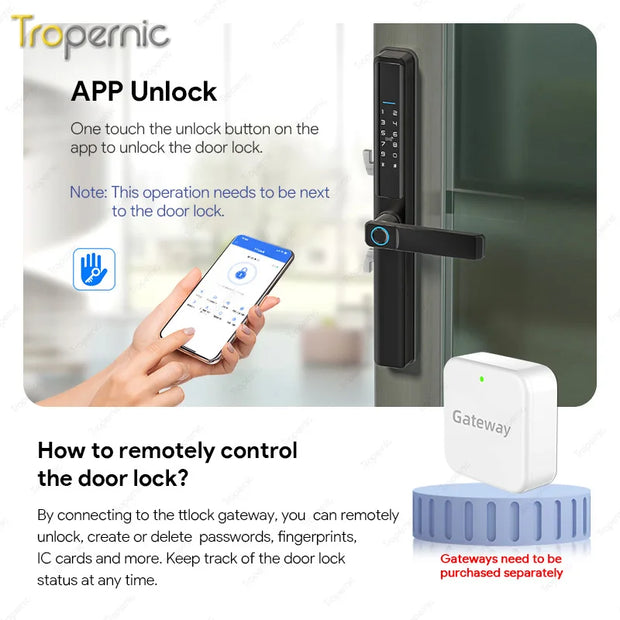 ttlock app slim smart lock electronic fingerprint door handle keyless outdoor waterproof aluminum sliding door lock for home