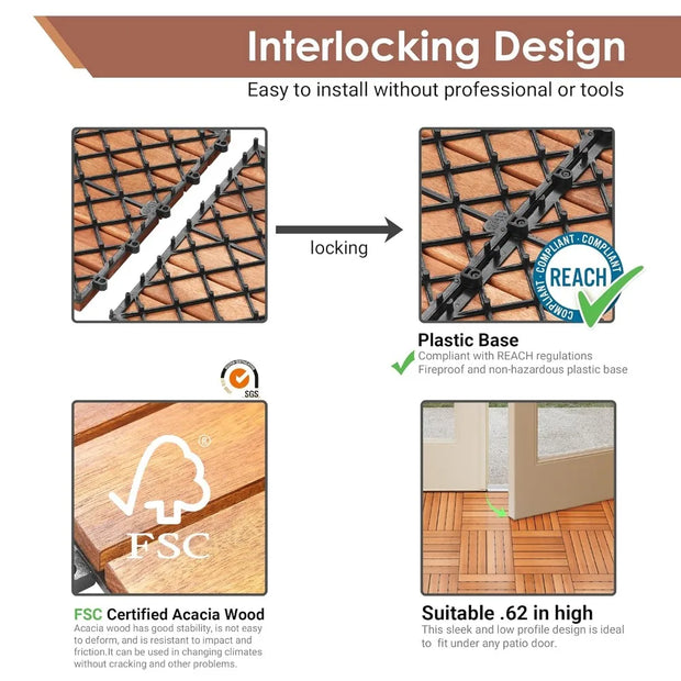 All Weather Use Outdoor Garden 54 PCS 12" x 12" Indoor Outdoor Waterproof Flooring Tiles & Poolside Wpc Tiles Decor