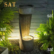 Indoor Floor Standing Outdoor Fountain with Lights 35 inch Rainfall Modern Outdoor Water Fountains Plant Holder Patios