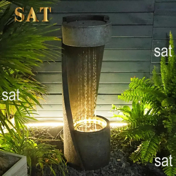 Indoor Floor Standing Outdoor Fountain with Lights 35 inch Rainfall Modern Outdoor Water Fountains Plant Holder Patios