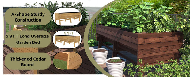 Raised Garden Bed, Outdoor Oversize Planter Box with Liner, Cedar Garden Bed with Legs for Vegetables Flower Herb,