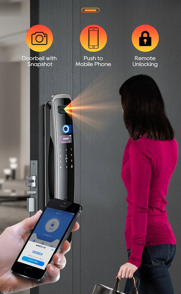 SANKESONG 3D Face Door Lock Security Face & Camera Monitor Intelligent Fingerprint Password Biometric Electronic Key Unlock