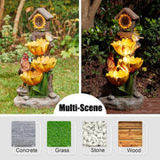 28.5" H Outdoor Garden Water Fountain with LED Lights and Pump, Rustic Sunflowers Rooster Birdhouse Patio Waterfall Fountain