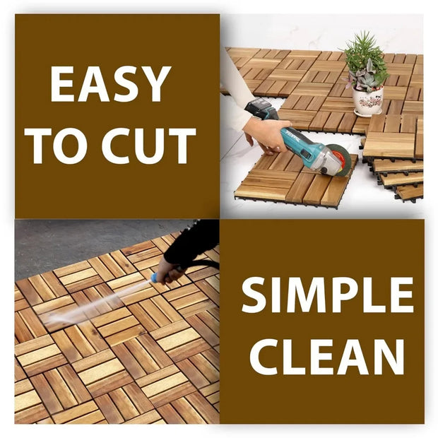 Acacia Wood Flooring Interlocking Deck Tiles for Patio Decor, Waterproof Indoor & Outdoor Decor - Balcony Garden Decking Tile