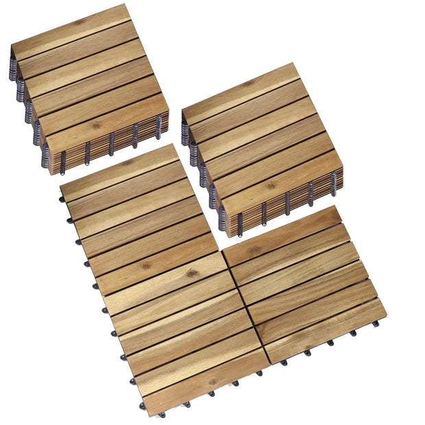 Acacia Wood Flooring Interlocking Deck Tiles for Patio Decor, Waterproof Indoor & Outdoor Decor - Balcony Garden Decking Tile