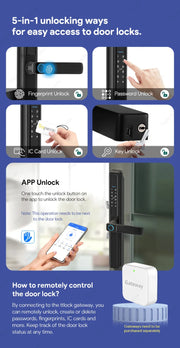 ttlock app slim smart lock electronic fingerprint door handle keyless outdoor waterproof aluminum sliding door lock for home