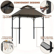 Grill Gazebo 8×5FT Outdoor BBQ Gazebo w/Height-adjustable Shelves & Hooks, Brown