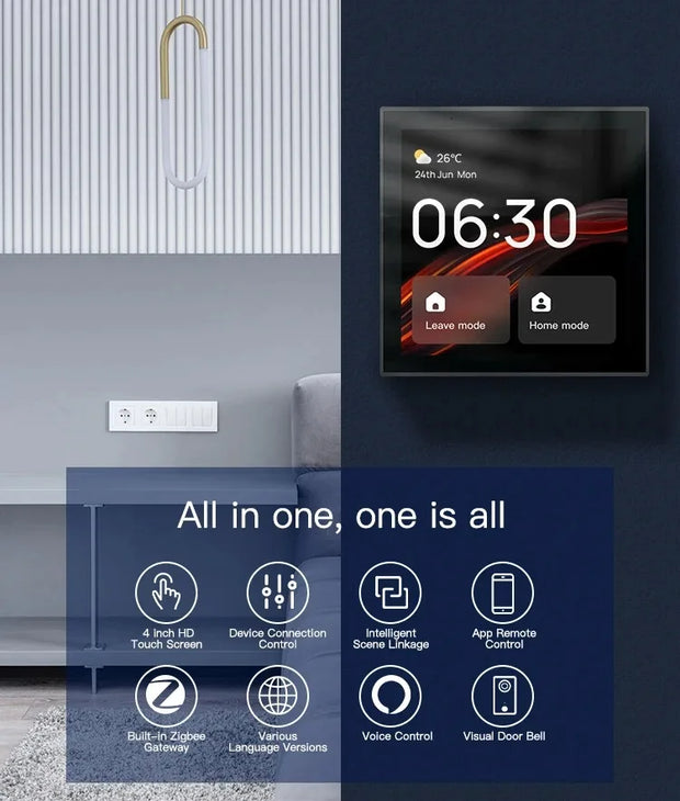 Tuya Control Panel Smart Home Control Panel Tuya Smart Panel Built-In Alexa Gateway 4 Inch Touch LCD Screen Multi-Function