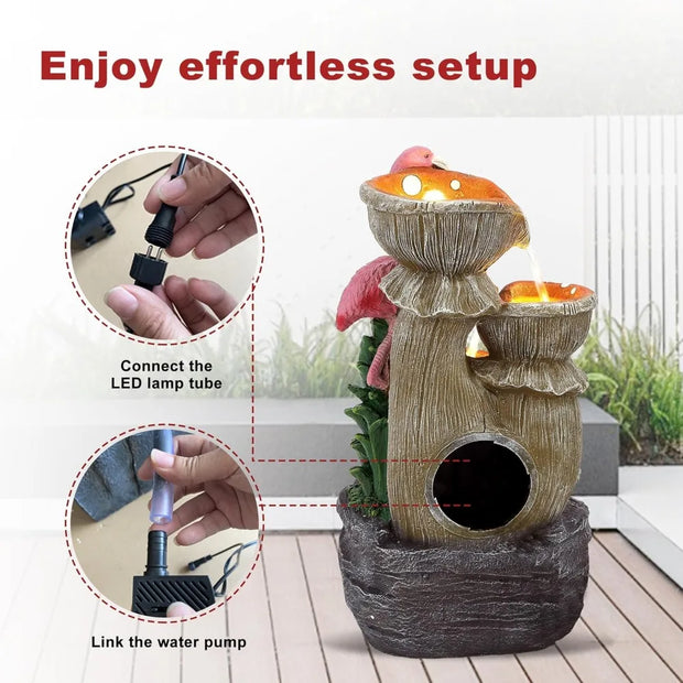 Outdoor Water Fountain - 5 Tier Floor-Standing Cascading Garden Fountain, 25" H Indoor/Outdoor Flamingos Water Fountain