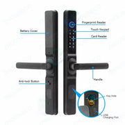 Waterproof Outdoor Fingerprint Tuay Wifi APP Digit Electronic Door Lock Password Keyless Aluminum Glass Sliding Smart Door Lock