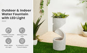 High-rise Outdoor Fountain with LED Lights, Curved Waterfall Fountain, Artificial Terrazzo Spiral Fountain, 31.25 Inch
