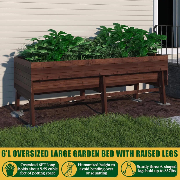 Raised Garden Bed, Outdoor Oversize Planter Box with Liner, Cedar Garden Bed with Legs for Vegetables Flower Herb,