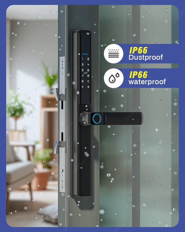 ttlock app slim smart lock electronic fingerprint door handle keyless outdoor waterproof aluminum sliding door lock for home