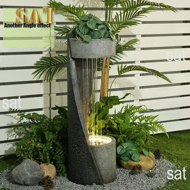 Indoor Floor Standing Outdoor Fountain with Lights 35 inch Rainfall Modern Outdoor Water Fountains Plant Holder Patios