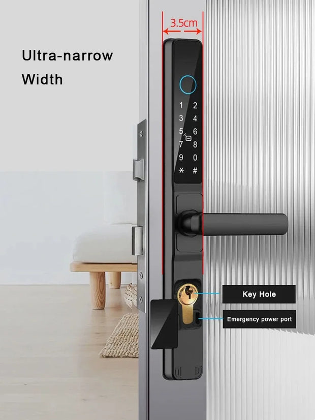 TUYA WIFI Waterproof Smart Door Lock Fingerprint APP Password RFID Card Keyless Digital Electronic Lock Aluminum/Glass Sliding
